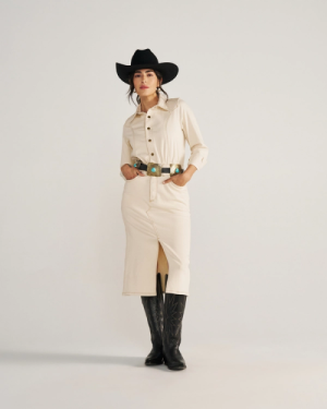 Women's Long Sleeve Natural Denim Midi Dress